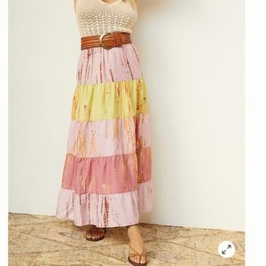 Tiered Tie Dye Hipster Hippie Art Deco Farm Boho Peasant Farmhouse Maxi Skirt